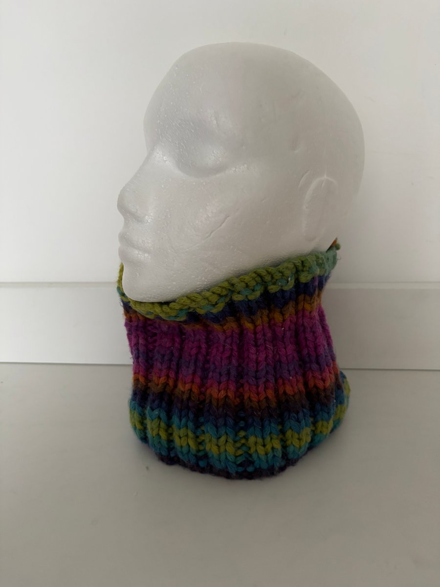 Hand knitted neck cowl. 