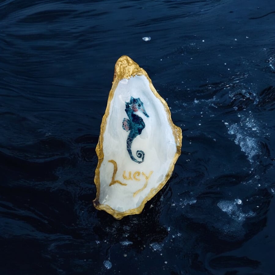 Personalised Seahorse Oyster Shell Decoupage - Large - Gift Boxed