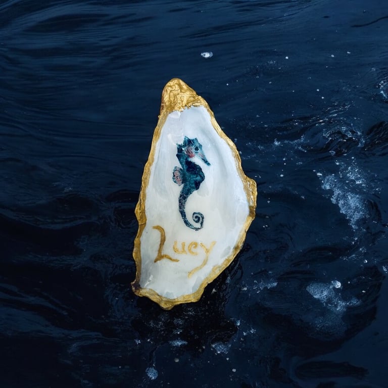 Personalised Seahorse Oyster Shell Decoupage - Large - Gift Boxed