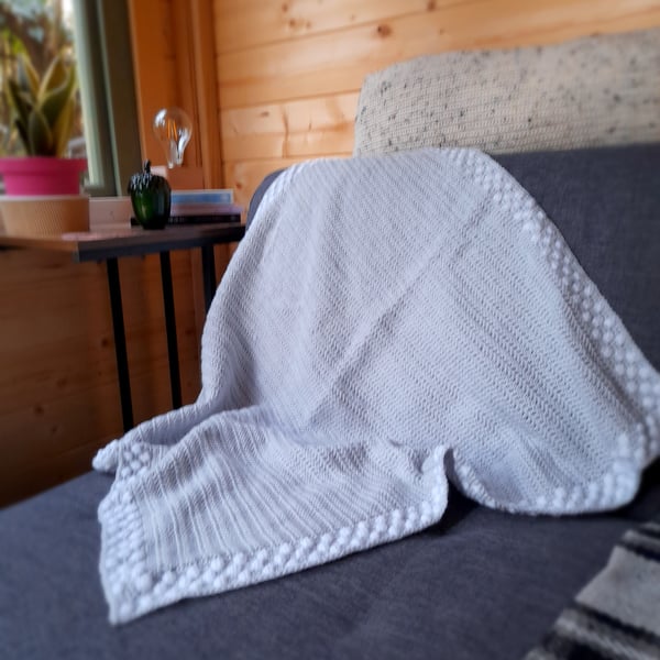 Bobble edged grey crochet baby blanket 