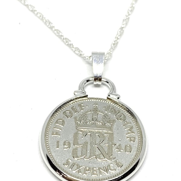 1940 80th Birthday Anniversary sixpence coin pendant plus 18inch SS chain gift 7