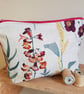 Large fabric zipped pouch: floral with pink velvet - Image 2