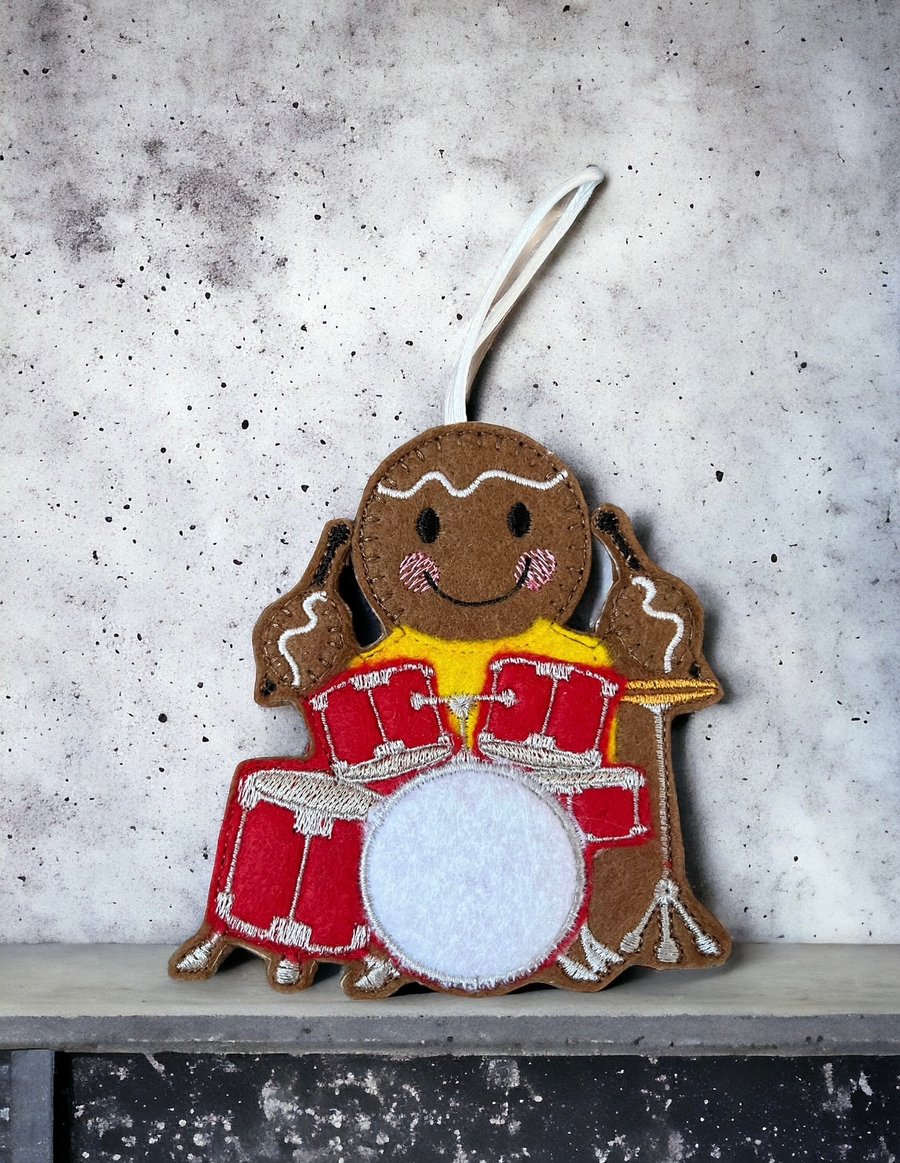 Drummer gingerbread man Embroidered Hanging Keepsake