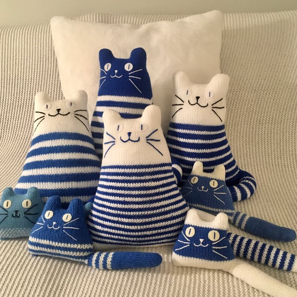 Nautical  Knitted animal cat plushie, Breton  cat  dolls