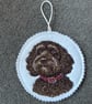 Cockapoo Embroidered Hanging Keepsake, Colour design 2 Browns  - Image 5