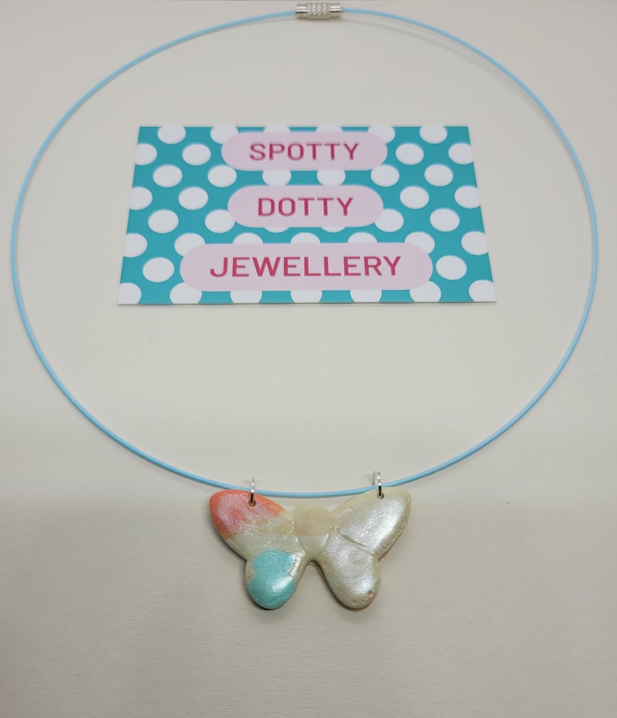 Pastel Shimmer Polymer Clay Butterfly Pendant Chocker