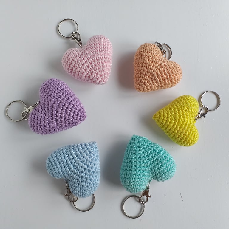 Crochet Heart Keyring, Pastel Colours Bag Charm