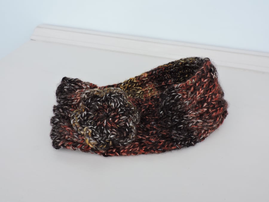  Headband, Ear Warmers  Black Copper Saffron 