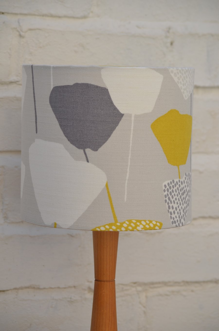 Grey, Yellow and white Retro Lampshade, John Lewis Fabric, 20cm