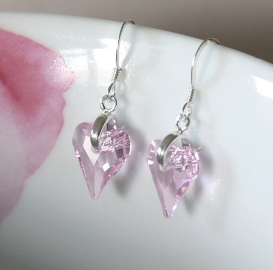 Swarovski crystal heart earrings - Pink