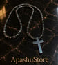 Handmade Hematite Cross Necklace 26" (66cm) Natural Hematite Beads & Hematite 