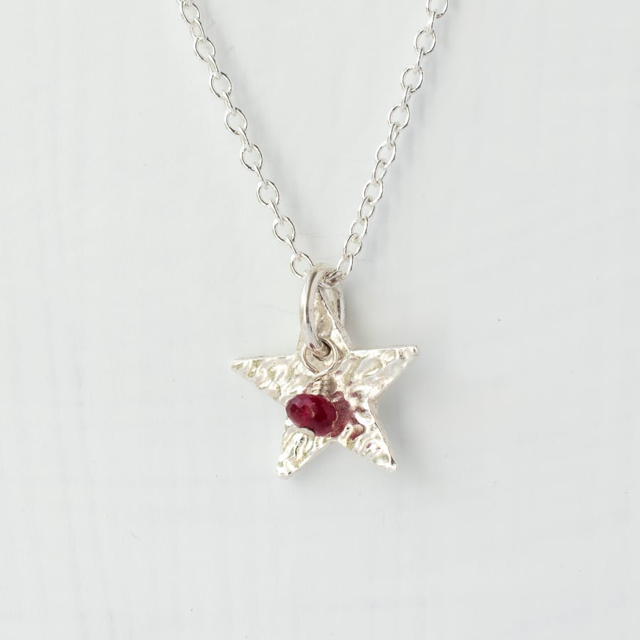 Ruby with Fine Silver Star Pendant Necklace