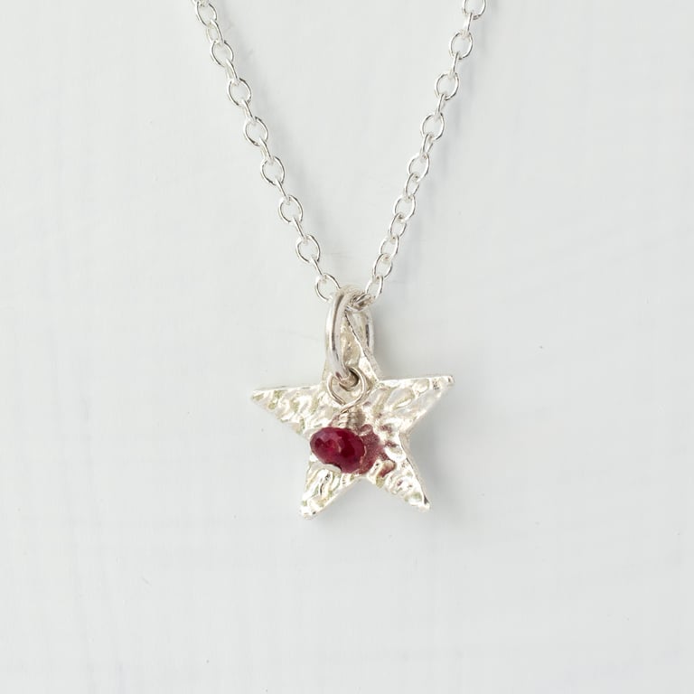 Ruby with Fine Silver Star Pendant Necklace