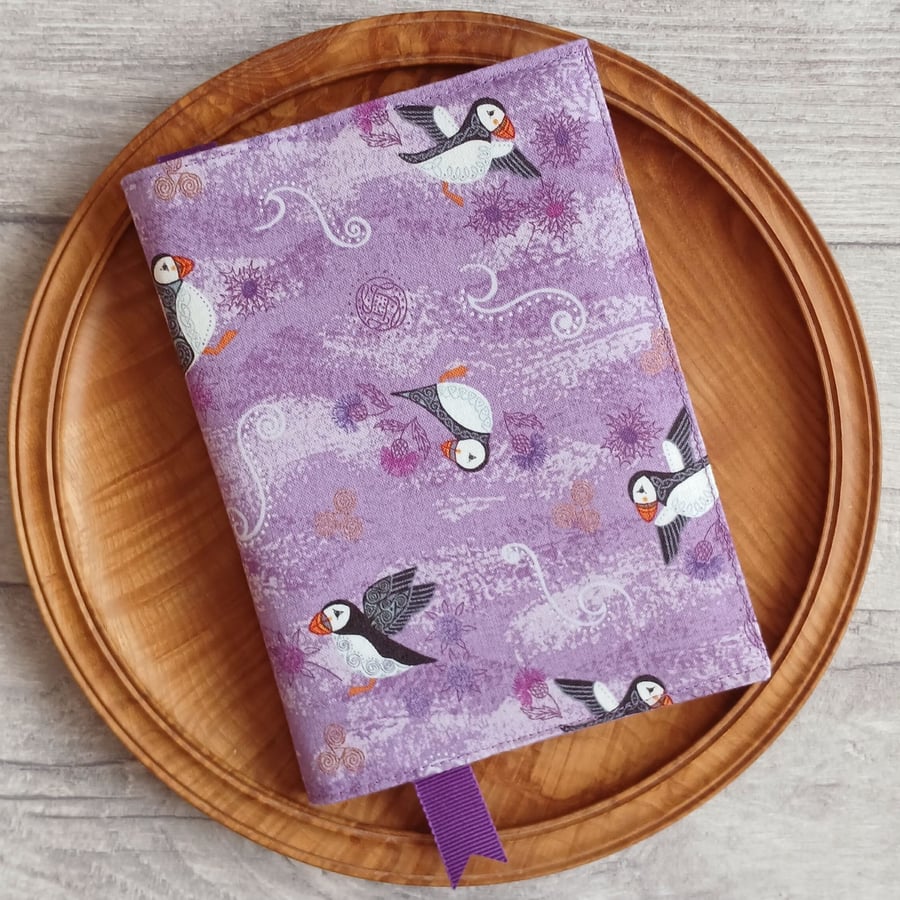 A6 Puffins on Purple Reusable Notebook Cover, Improbability of Puffins