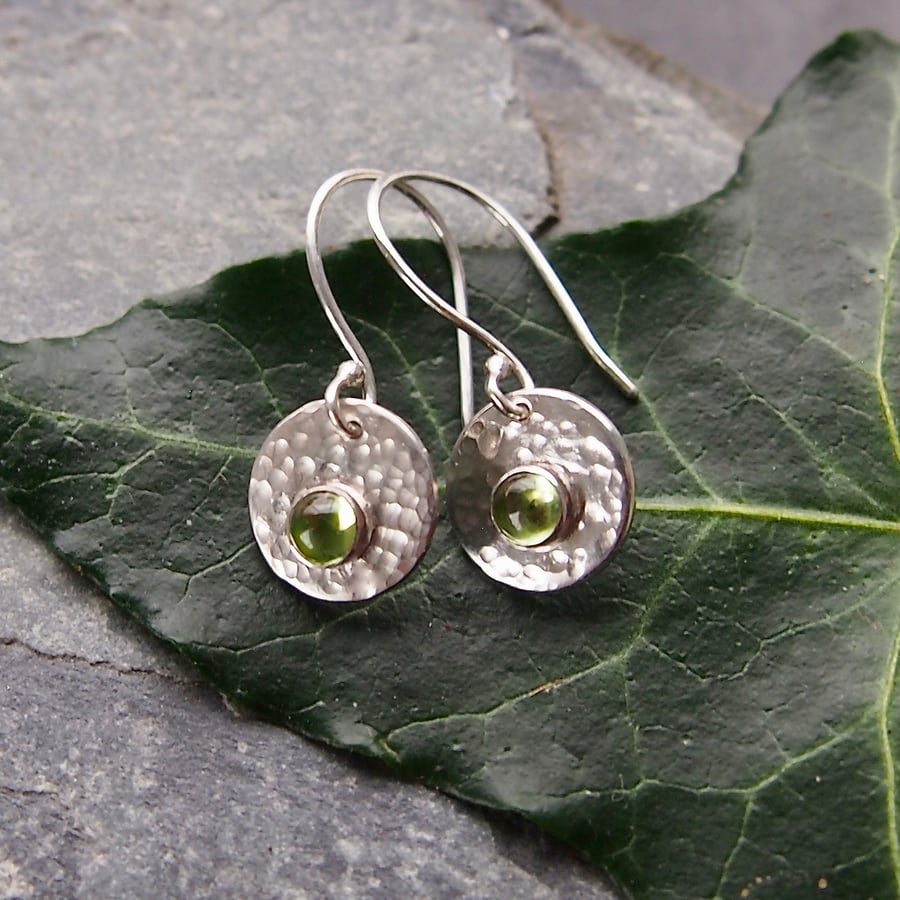 Sterling Silver Disc Earrings with Peridot