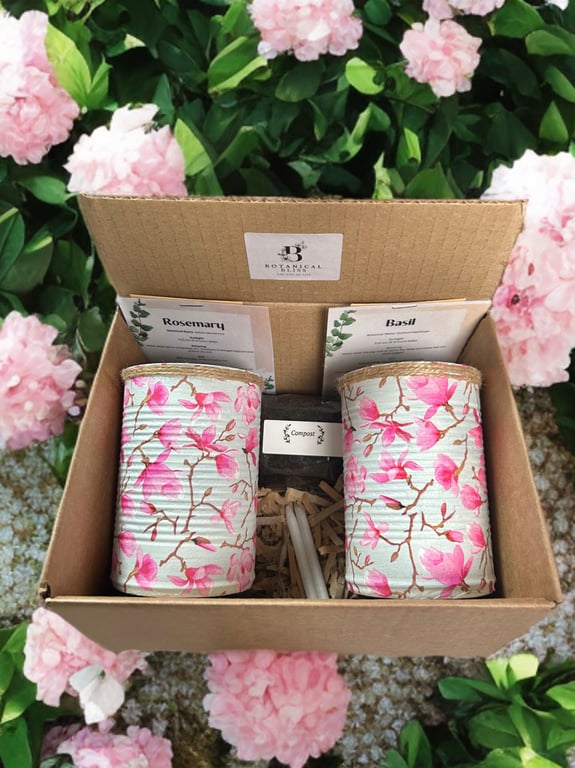 Cherry blossom Handmade Recycled Eco-Friendly Indoor Kitchen Herb Gift Set