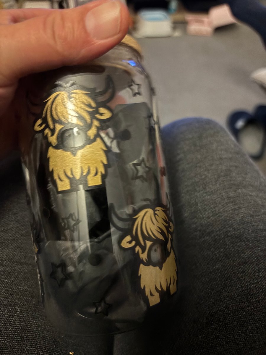 Libby glass cup with bamboo lid and glass straw highland cow