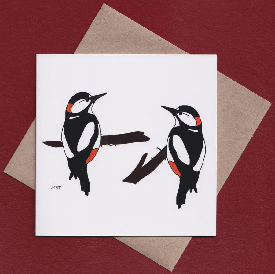 Greetings card - woodpeckers - birds - blank card