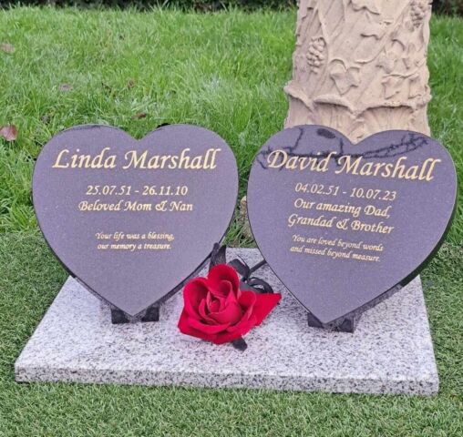 Memorial Heart GraveStone Flat Granite Cemetery Headstone Grave Plaque
