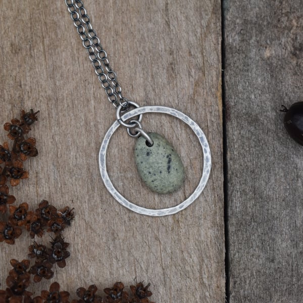 Pebble and Recycled Sterling Silver Necklace, Stone Necklace, Pendant