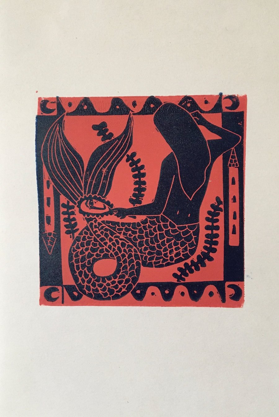 Melusine, linocut print