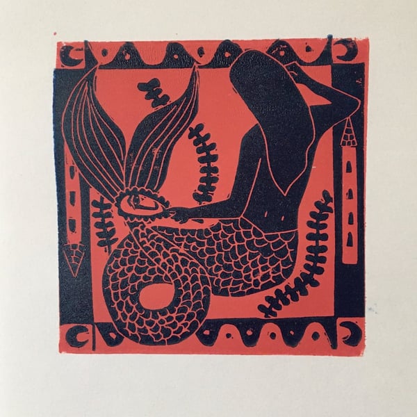 Melusine, linocut print