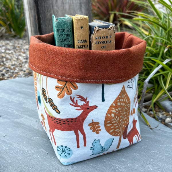 Forest animals print reversible storage basket plant pot craft storage
