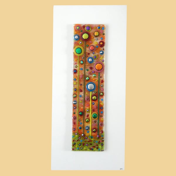 HANDMADE FUSED GLASS 'IN THE GARDEN' PICTURE.
