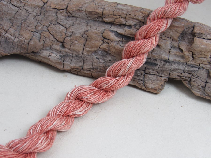 40m Natural Madder Dye Coral Bourette Noil Silk Single Ply Thread
