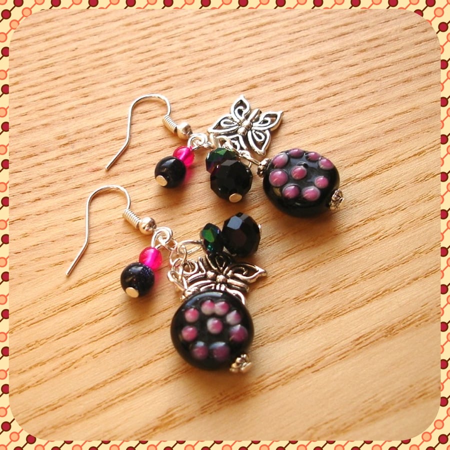 Butterfly and Bead Cluster Earrings