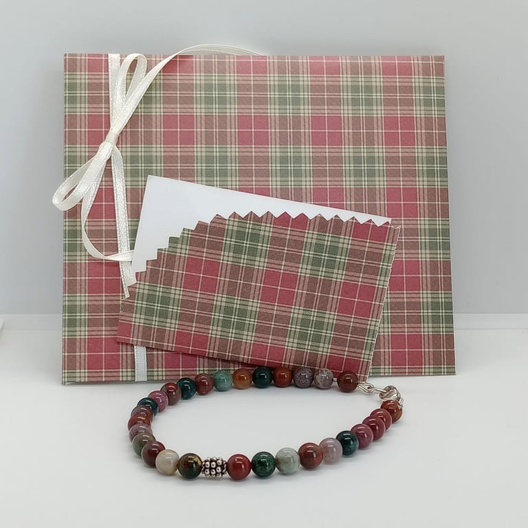 Fancy Jasper Gemstone Bracelet sterling silver gift wrapped ready to post