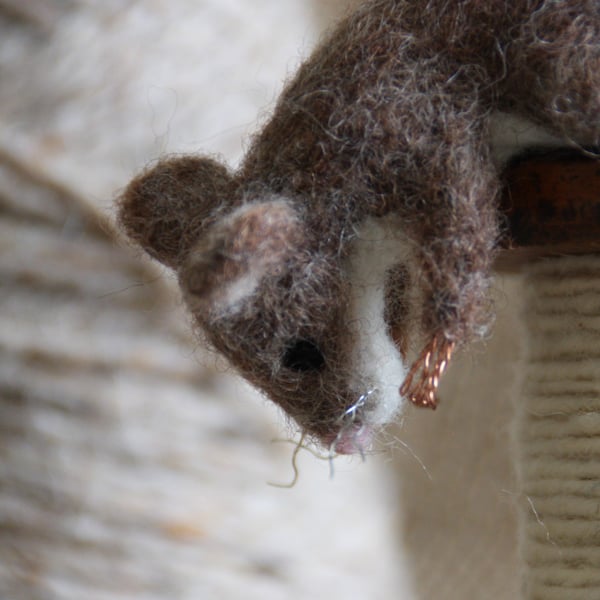 Peeping Mill Mouse  - needle felted mouse sculpture with wooden bobbin