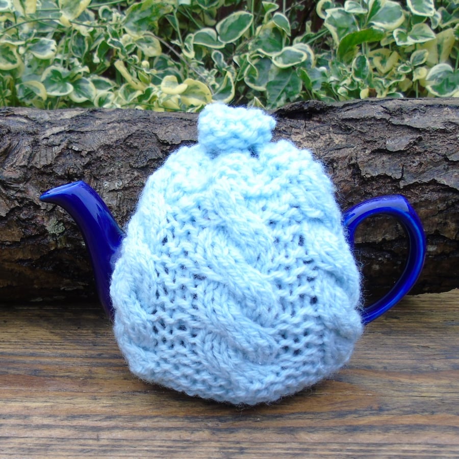 Tea Cosy Duck Egg Cable - to fit a small 1 cup  teapot, knitted tea cosy