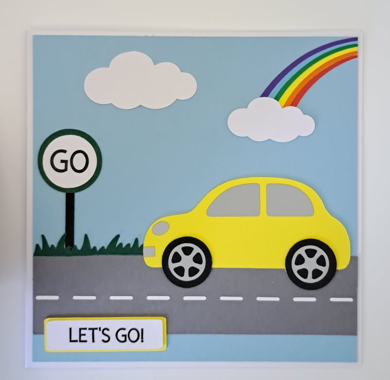 Handmade Car Birthday Card – Let's Go! - 5 x 5 Inch Square 