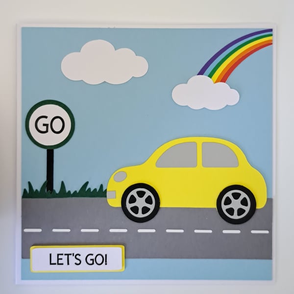 Handmade Car Birthday Card – Let's Go! - 5 x 5 Inch Square 