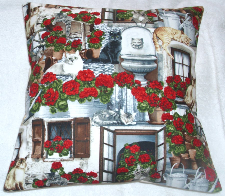 Front Porch Cats and Geraniums cushion
