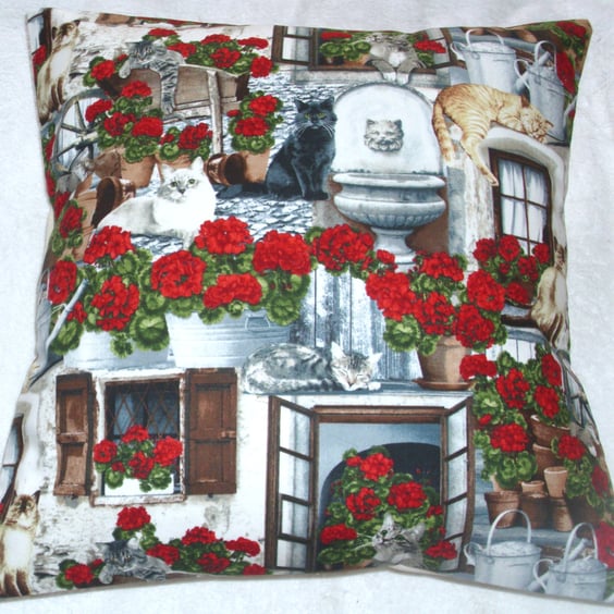 Front Porch Cats and Geraniums cushion