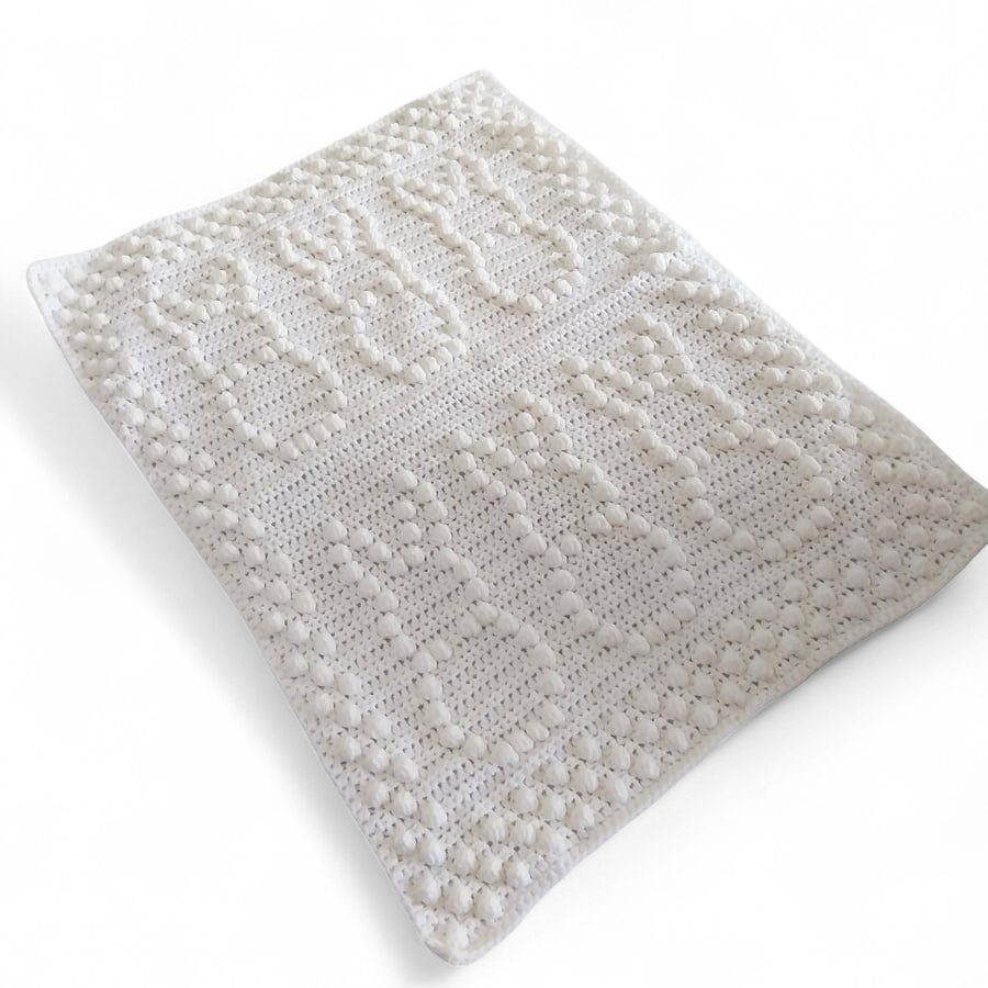 White Crocheted Baby Blanket with Bunny Detail, Baby Shower Gift, New Baby Gift