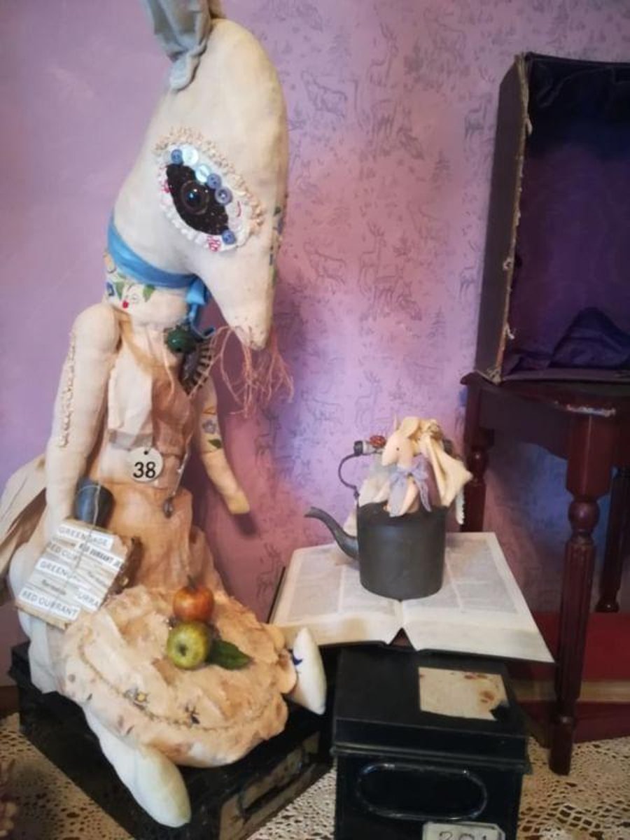 Primitive textile art Hare,textile art sculpture heirloom creatures, keepsake