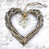 Floral Glass & Wicker Heart with co-ordinating Ribbon