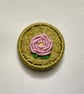 Pink Rose Dorset Button Brooch or Pin, 3.4cm, Pink Flower, Cotton, Brass Ring  - Image 2