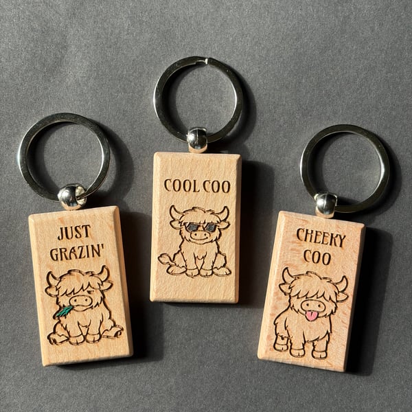 Cheeky Highland Cow Keyrings