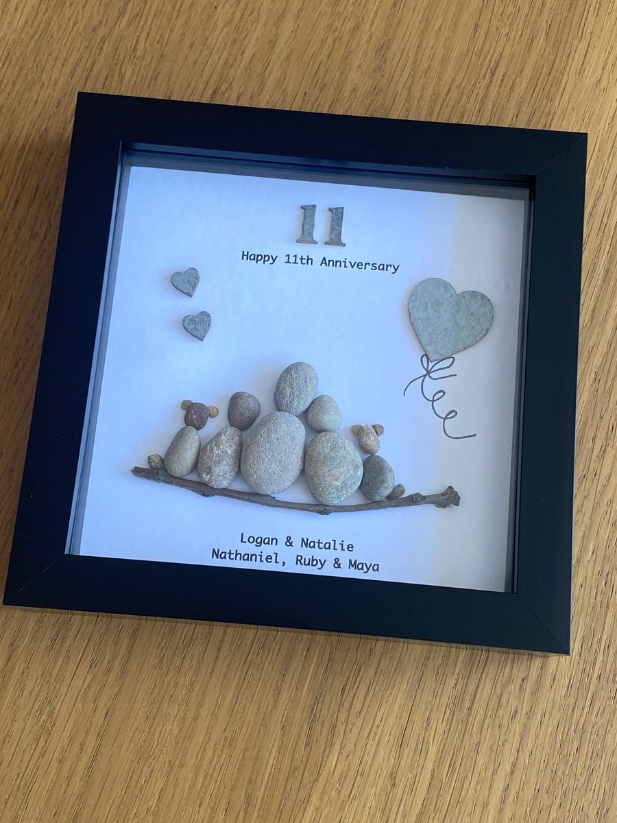 11th Wedding Anniversary Gift, Steel Anniversary Pebble Frame, Family Wedding An