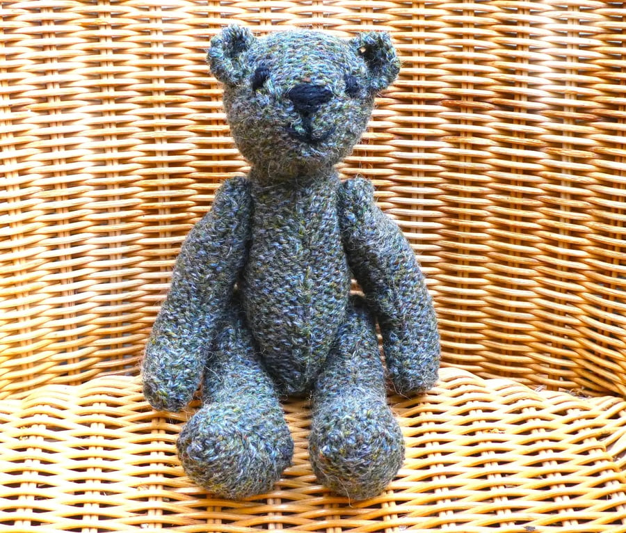 Handmade 8 Grey-Green Teddy Bear Knitted in 100% Wool