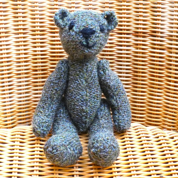 Handmade 8 Grey-Green Teddy Bear Knitted in 100% Wool