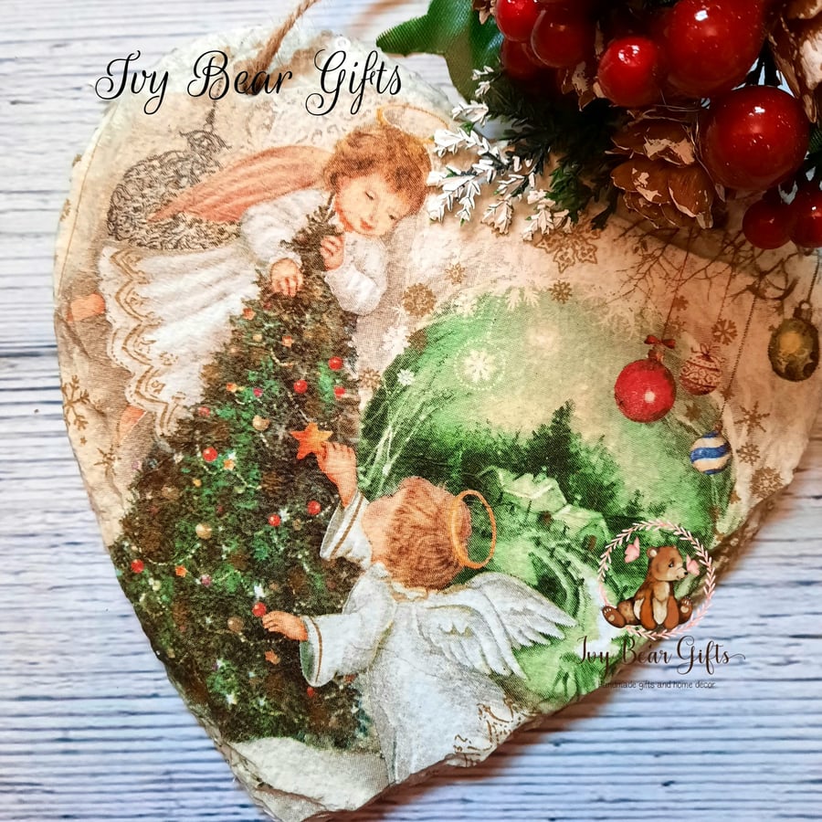Vintage Angel Christmas heart decoration
