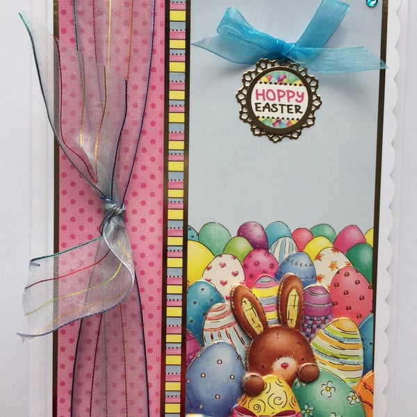 Easter Card Hoppy Easter Cute Bunny with Easter Eggs 3D Luxury Handmade Card