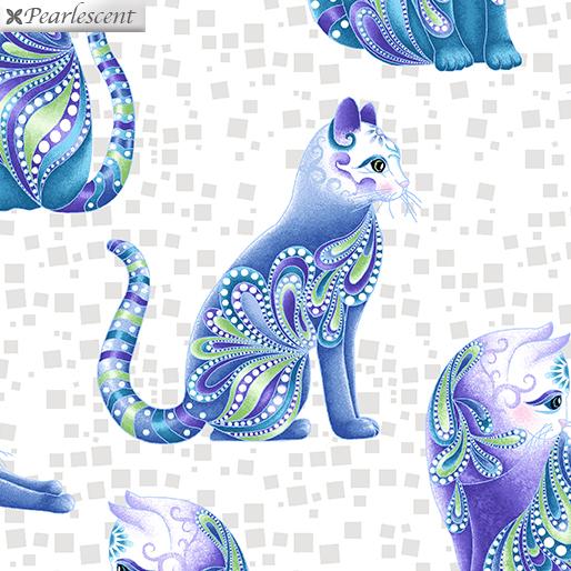 Cat-i-tude Singing the Blues Artist-O-Cats white multi - Benartex 110cm remnant