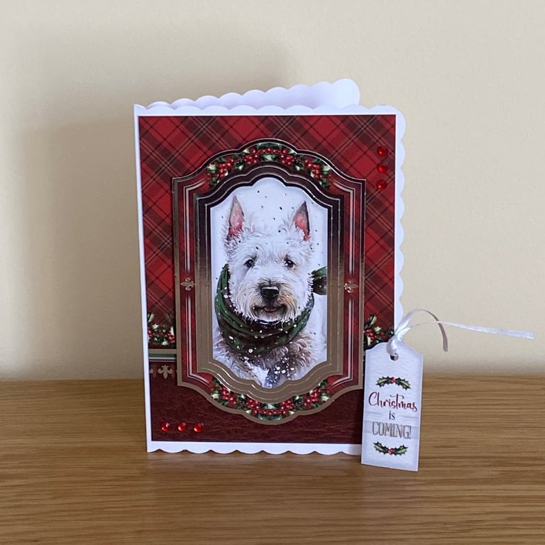 5" x 7" Handmade Cute West Highland White Terrier Christmas Card