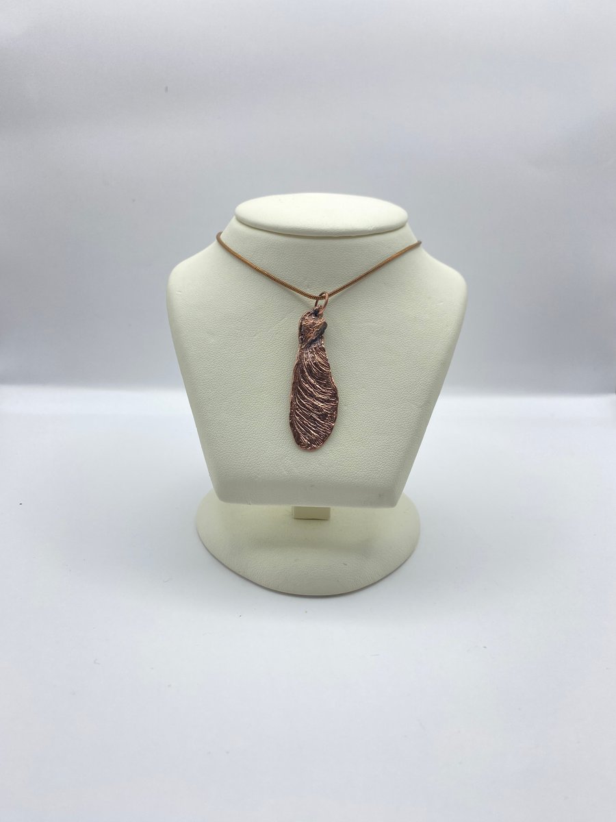 Sycamore seed pendant, natural seed, copper, 665